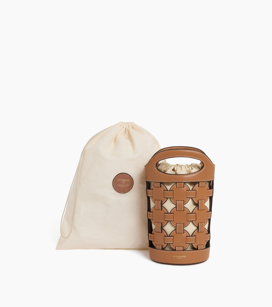 Mini Bucket Bag Maison Abelé aus Baumwollcanvas und glattem Leder