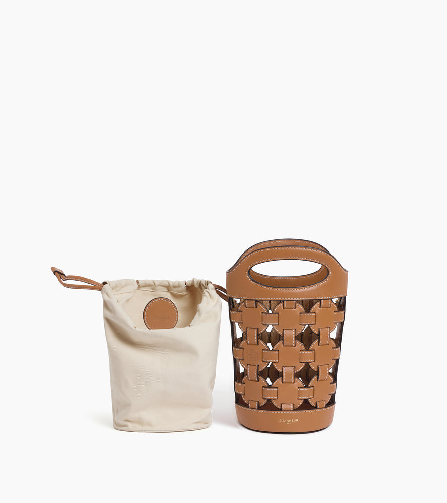 Mini Bucket Bag Maison Abelé aus Baumwollcanvas und glattem Leder