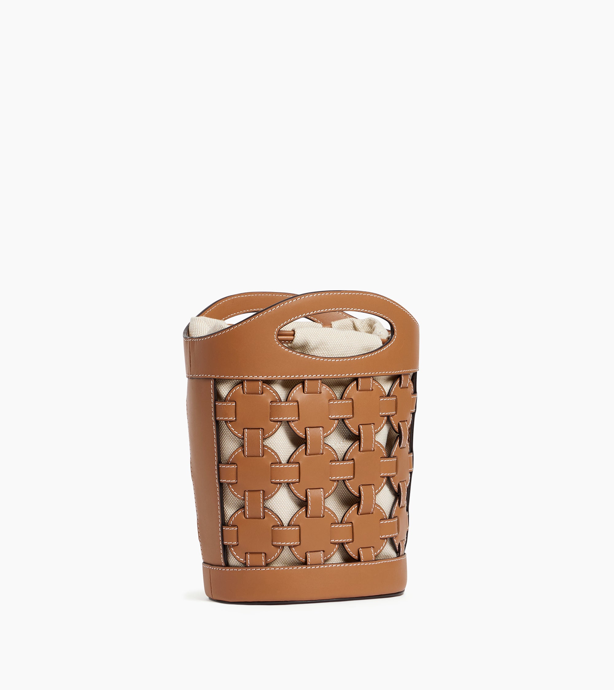 Kleine Bucket Bag Le Potier aus Baumwollcanvas und glattem Leder