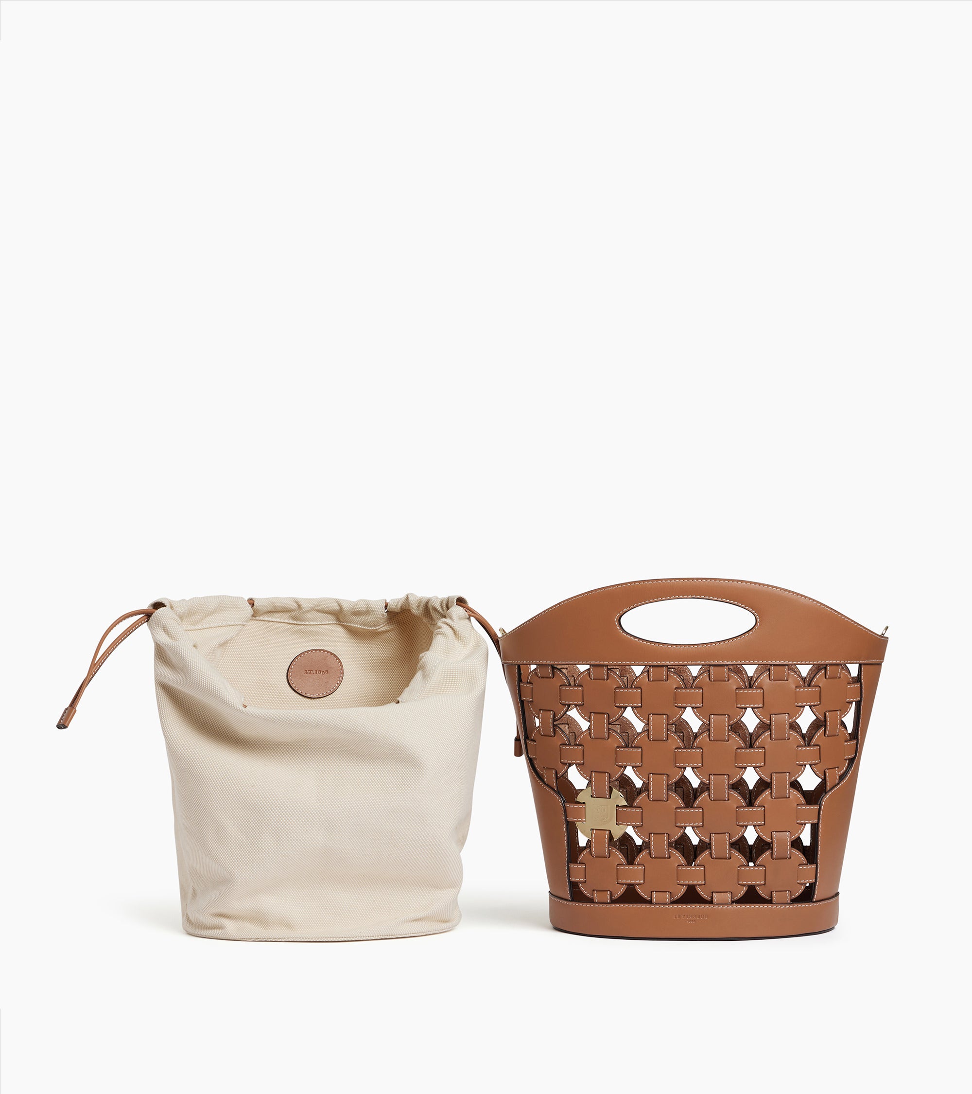 Bucket Bag Le Potier aus Baumwollcanvas und glattem Leder